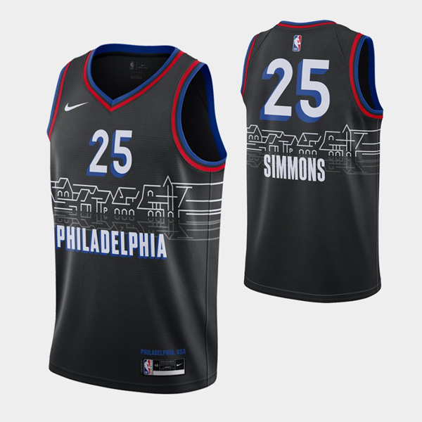 Men's Philadelphia 76ers #25 Ben Simmons Black NBA City Swingman 2020-21 Stitched Jersey Men's Philadelphia 76ers #25 Ben Simmons Black NBA City Swingman 2020-21 Stitched Jersey